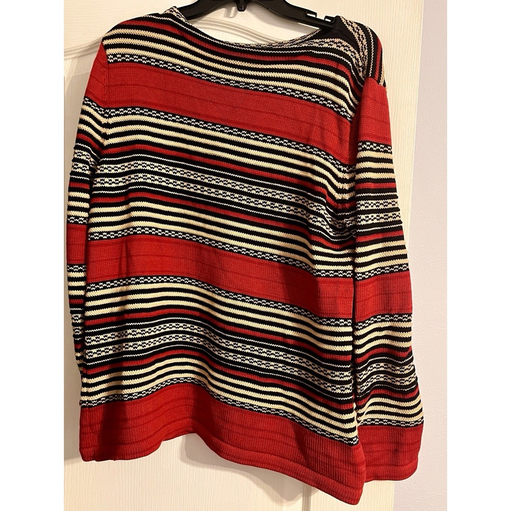 Ralph Lauren Large Women's Red Black White Striped Sweater boat neck VTG japan